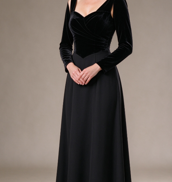 Formal orchestral performance attire (women's, evening gown style)