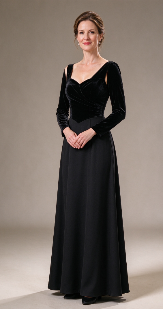 Formal orchestral performance attire (women's, evening gown style)