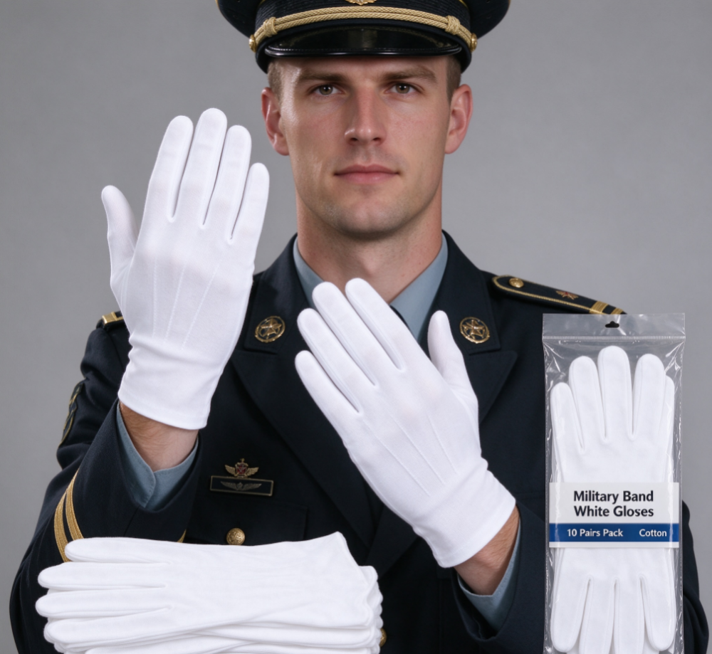 Military Band White Gloves Set (Pack of 10 Pairs)
