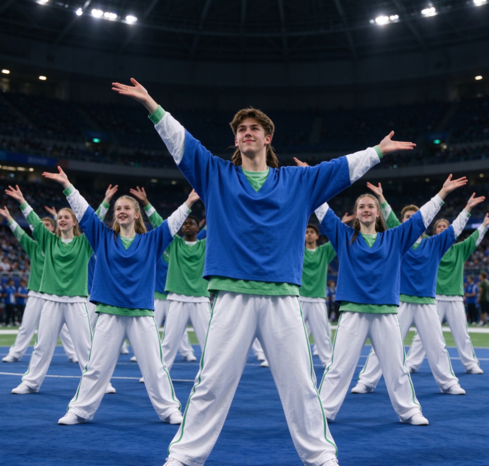 Costume for large-scale group calisthenics performances (loose fit, suitable for layering)