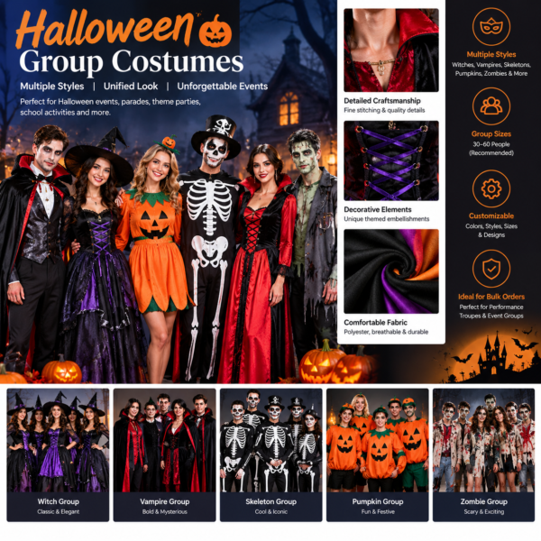 Halloween-themed group costumes (multiple styles available)