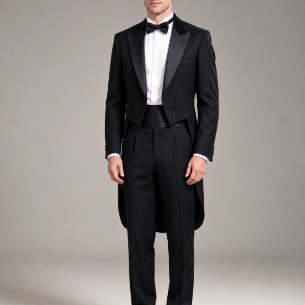 Formal orchestral performance attire (men's, tailcoat style)