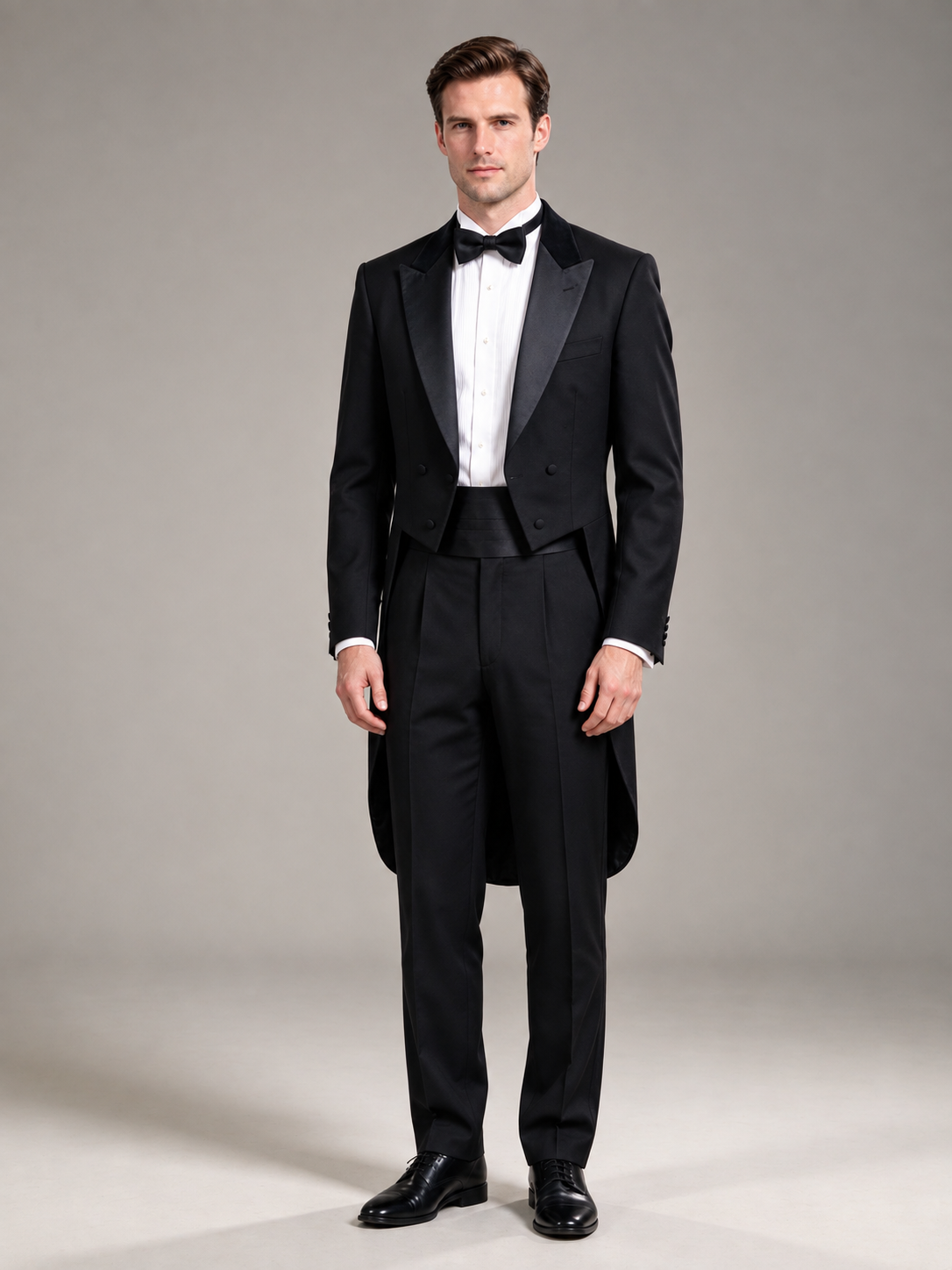 Formal orchestral performance attire (men's, tailcoat style)